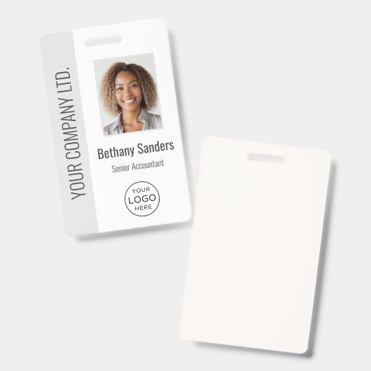 Custom Employee Photo, Logo, Name Light Gray バッジ (正面＆裏面)