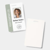 Custom Employee Photo, Logo, Name Sage Green バッジ (正面＆裏面)