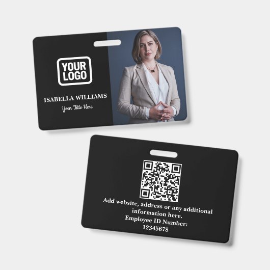 Custom Employee Photo, QR Code, Logo, Name Badge バッジ (正面&裏面)