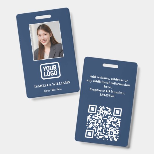 Custom Employee Photo, QR Code, Logo, Name Badge バッジ (正面&裏面)