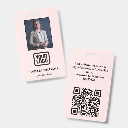 Custom Employee Photo, QR Code, Logo, Name Badge バッジ (正面＆裏面)