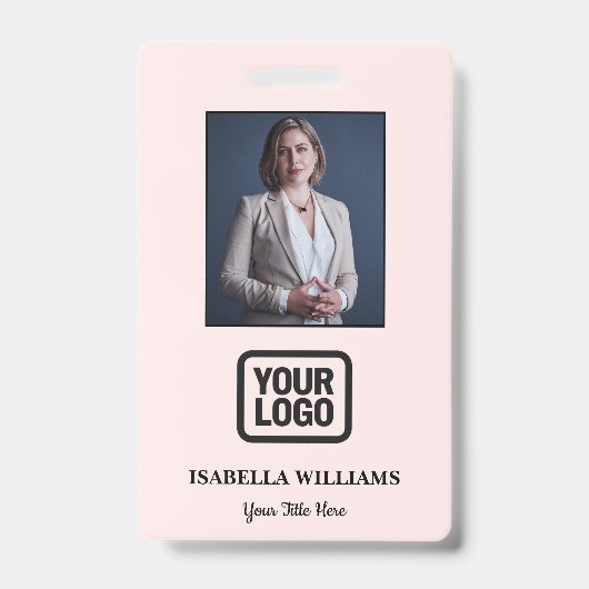 Custom Employee Photo, QR Code, Logo, Name Badge バッジ (正面)