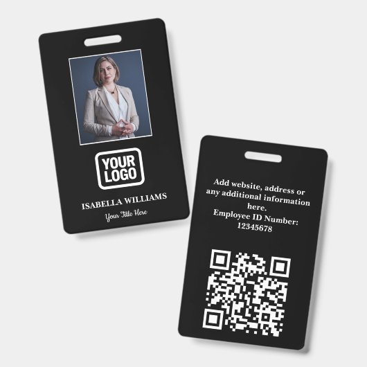 Custom Employee Photo, QR Code, Logo, Name Badge バッジ (正面＆裏面)