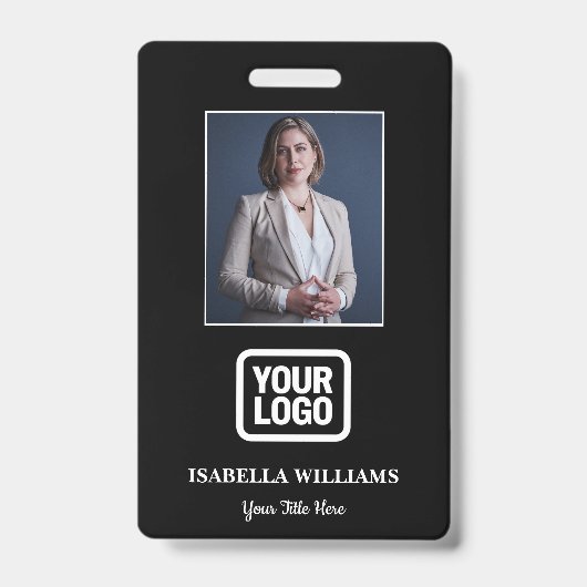 Custom Employee Photo, QR Code, Logo, Name Badge バッジ (正面)