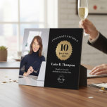 Custom Employee Recognition Photo 10 Year service  フォトプラーク<br><div class="desc">Celebrate a milestone moment with this modern custom employee recognition photo plaque, designed for honoring 10 Years of Service in style. Featuring a bold black background, faux-gold badge, personalized employee name, company logo, and an optional photo, this appreciation award is perfect for recognizing dedication, loyalty, and leadership. Customize the text,...</div>