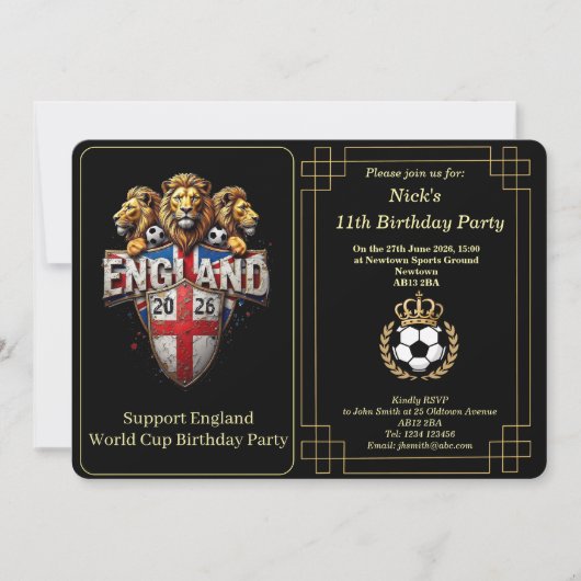 Custom England Soccer Team 3 Lions Birthday Invite シーズンカード (正面)