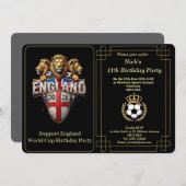 Custom England Soccer Team 3 Lions Birthday Invite シーズンカード (正面/裏面)
