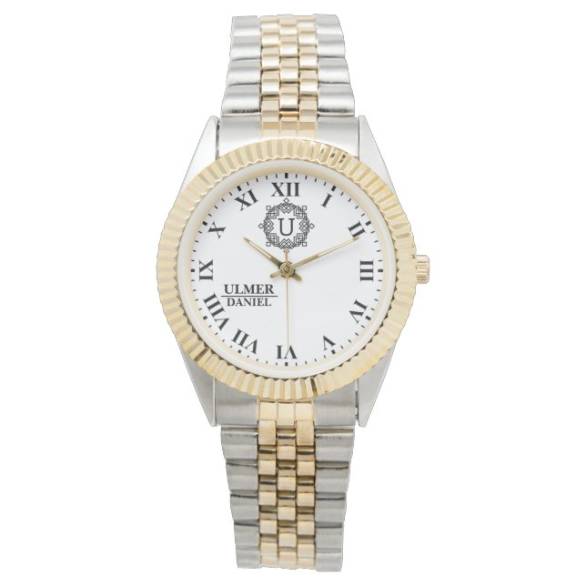 Custom Engraved Roman Numeral Leather Strap Person 腕時計 (正面)