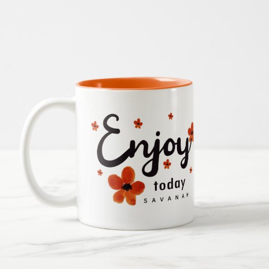 Custom Enjoy Today Motivational Quote ORANGE  ツートーンマグカップ (左)