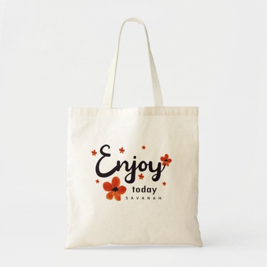 Custom Enjoy Today Motivational Quote ORANGE トートバッグ (正面)