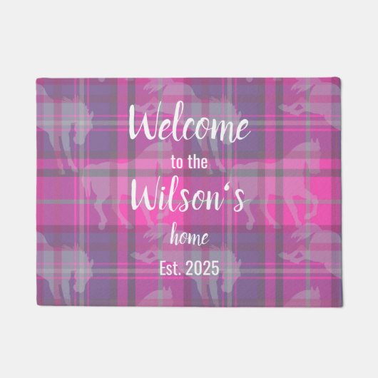 Custom Equestrian Tartan Family Welcome Coir Mat ドアマット (正面)