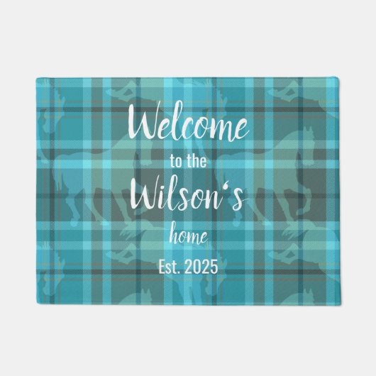 Custom Equestrian Tartan Family Welcome Coir Mat ドアマット (正面)