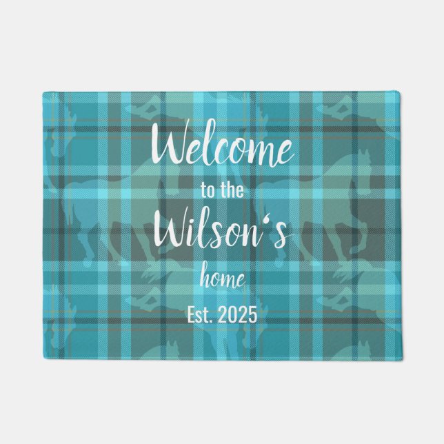 Custom Equestrian Tartan Family Welcome Coir Mat ドアマット (正面)