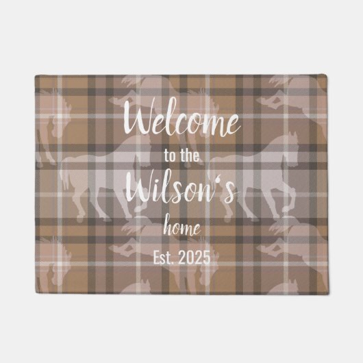 Custom Equestrian Tartan Family Welcome doormat ドアマット (正面)