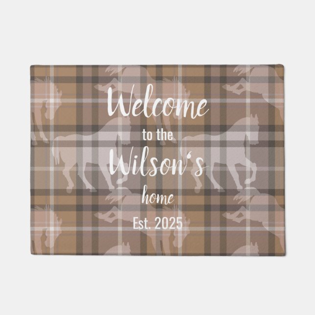 Custom Equestrian Tartan Family Welcome doormat ドアマット (正面)