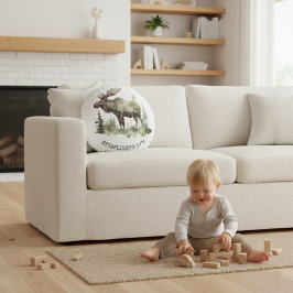 Custom "Established 1979" Watercolor Moose ラウンドクッション