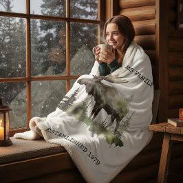 Custom "Established 1979" Watercolor Moose Sherpa シェルパブランケット