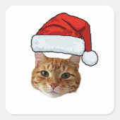 Custom Face Cat Santa Hat Photo Christmas   スクエアシール (正面)