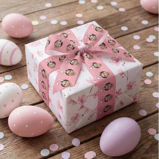 Custom Face Personalized Easter Bunny Ears Photo サテンリボン