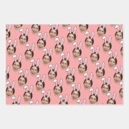 Custom Face Personalized Easter Bunny Ears Photo ラッピングペーパーシート