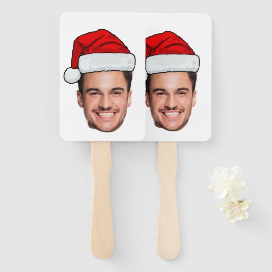 Custom Face Photo Santa Hat Christmas ハンドファン (正面&裏面)