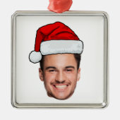 Custom Face Photo Santa Hat Christmas メタルオーナメント (正面)