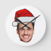 Custom Face Photo Santa Hat Christmas ラウンド壁時計 (正面)