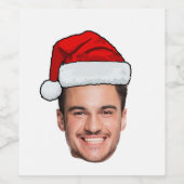Custom Face Photo Santa Hat Christmas ワインラベル (シングルラベル)