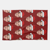 Custom Face Photo Santa Hat Christmas Red キッチンタオル (横)