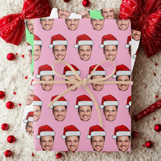 Custom Face Photo Santa Hat Unique Gift Pink ラッピングペーパーシート