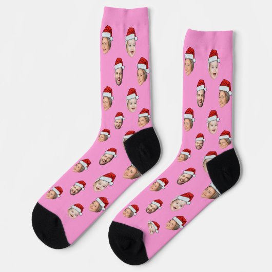 Custom Face Santa Hat Pink Socks, 4 Photos Pink ソックス (左)