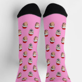 Custom Face Santa Hat Pink Socks, 4 Photos Pink ソックス (上部)
