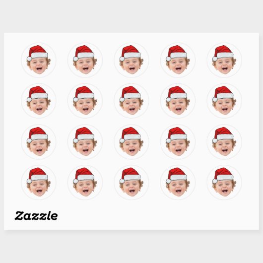 Custom Face Santa Stickers, Face Photo Santa Hat ラウンドシール (シート)