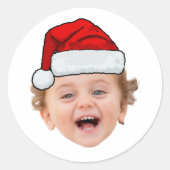 Custom Face Santa Stickers, Face Photo Santa Hat ラウンドシール (正面)