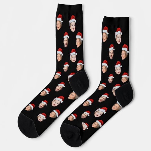 Custom Face Socks, Santa Hat 4 Photos Christmas ソックス (左)