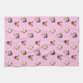 Custom Face, Unique Family Gift 3 Photos Face Pink キッチンタオル (横)