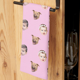 Custom Face, Unique Family Gift 3 Photos Face Pink キッチンタオル