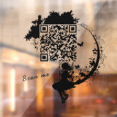 Custom Fairy Tale Magic Tree Silhouette QR Code ウィンドウサイン (シート2)