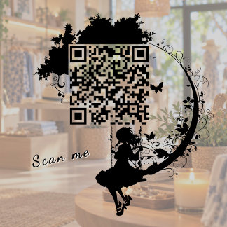 Custom Fairy Tale Magic Tree Silhouette QR Code ウィンドウサイン