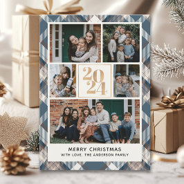 Custom Family Christmas card with 5 Photos Tartan  招待状