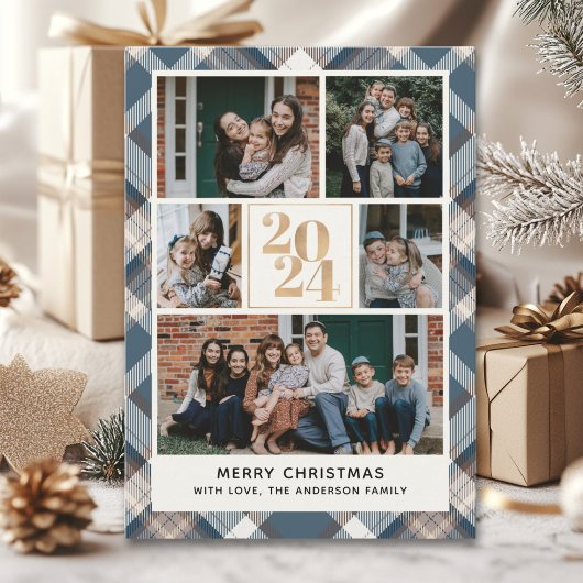 Custom Family Christmas card with 5 Photos Tartan 招待状