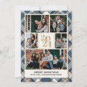 Custom Family Christmas card with 5 Photos Tartan 招待状 (正面)
