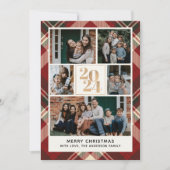 Custom Family Christmas card with 5 Photos Tartan  招待状 (正面)