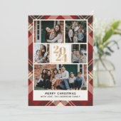 Custom Family Christmas card with 5 Photos Tartan  招待状 (スタンド正面)