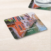Custom Family Italy Trip Photo スクエアペーパーコースター (アングル)