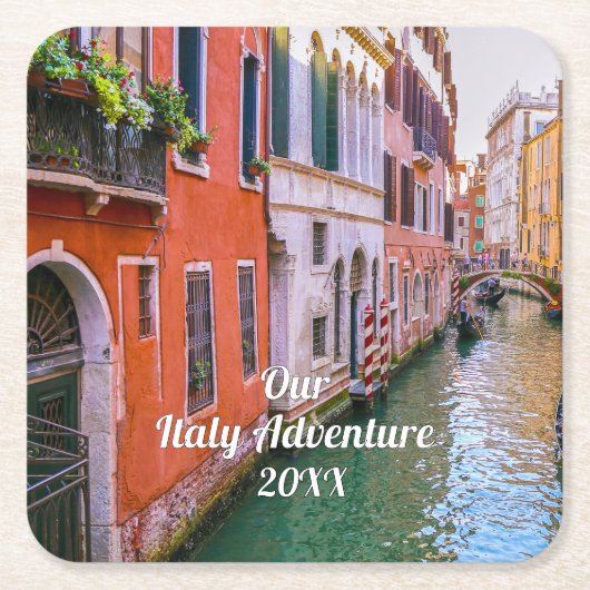 Custom Family Italy Trip Photo スクエアペーパーコースター (正面)