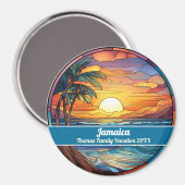 Custom Family Jamaica Trip Faux Stained Glass マグネット (正面/裏面)