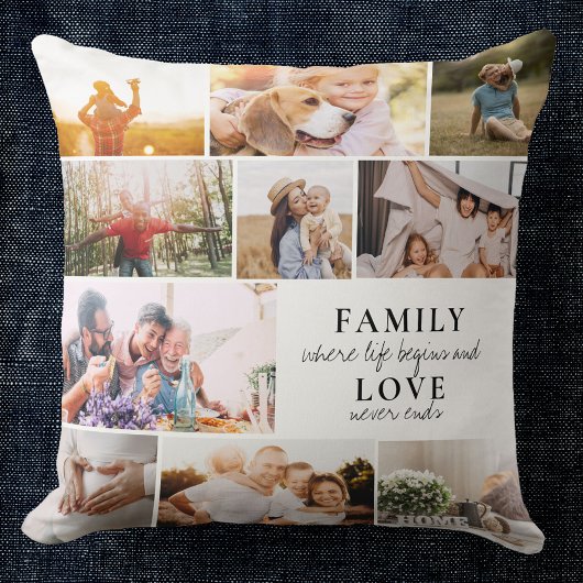 Custom Family Love Photo Collage Modern Quote Chic クッション
