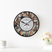 Custom Family Monogram Name Year 12 Photo Collage ラージ壁時計 (ホーム)