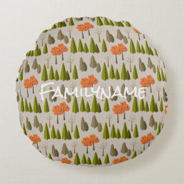 Custom Family Name Autumn Tree Pattern ラウンドクッション